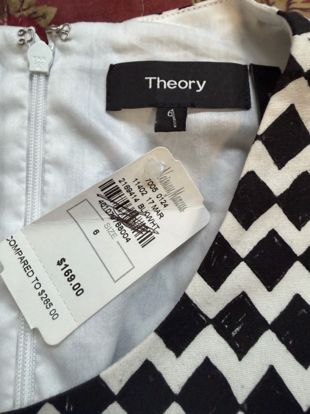 Theory NWT Adraya Pitch Cotton Black & White Geometric Sleeveless Shift Dress 6 - Picture 6 of 9